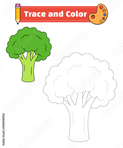Broccoli Vector Illustration. Coloring book or coloring pages with a vegetable theme for children. Connect the dots and coloring books for children's education.