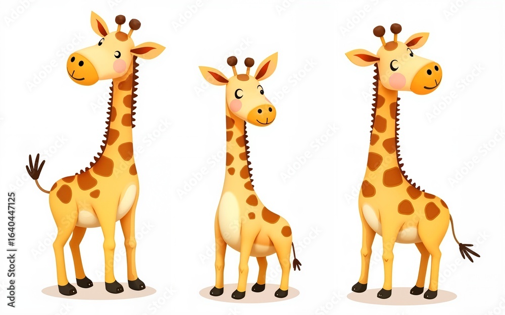 Fototapeta premium Cute watercolor illustrations of a giraffe are part of an animal cartoon set. High quality