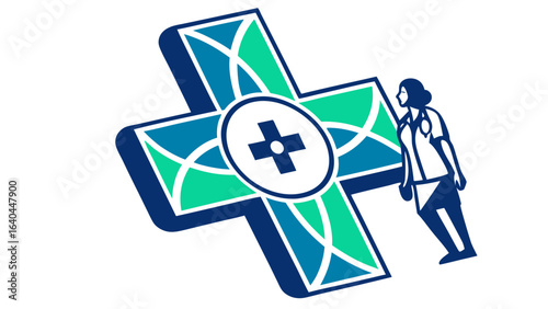 Doctor and Nurse with Health Icon - A Professional Medical Illustration Featuring Healthcare Workers and a Symbol of Health, Perfect for Representing Medical Care, Wellness, and Healthcare Services