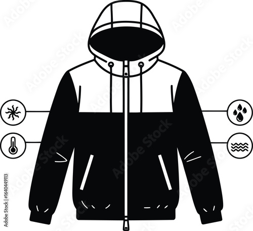 Technical jacket features weatherproof insulated breathable