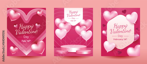 Valentine’s Day Greeting Card Set – Pink Heart Balloon Design