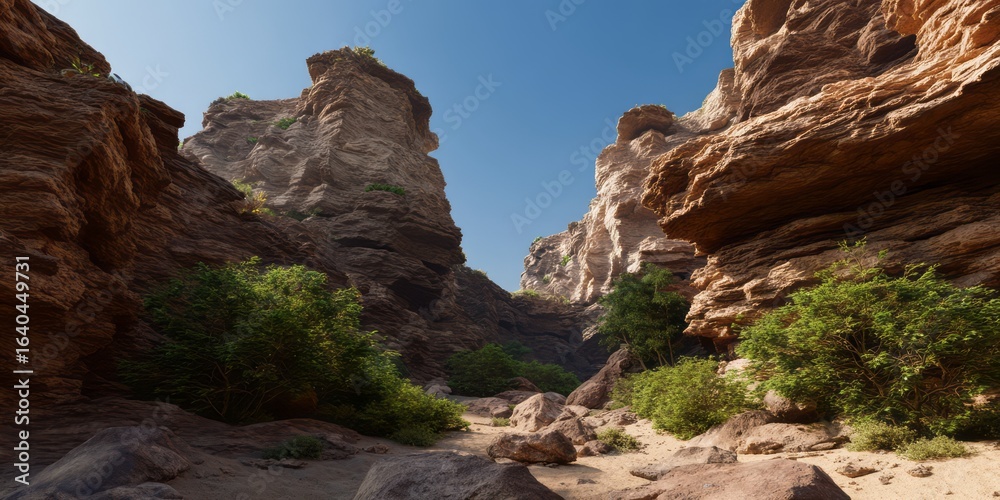 Fototapeta premium Panoramic hdr view of rocky canyon landscape
