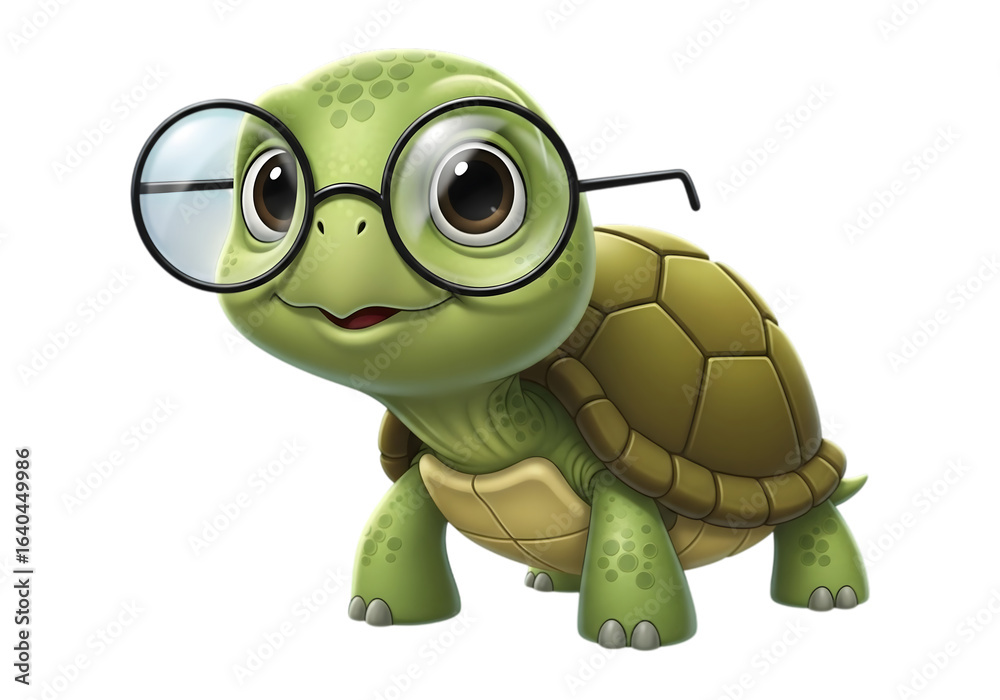 Fototapeta premium Cute cartoon turtle wearing glasses isolated on transparent background
