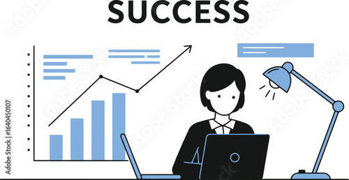 Business growth chart woman working on laptop