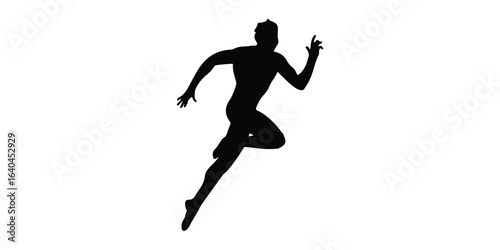 Silhouette of a runner in motion against a white background sprinting forward with energy and speed