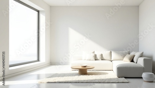 Bright, minimalist living room with large window.
