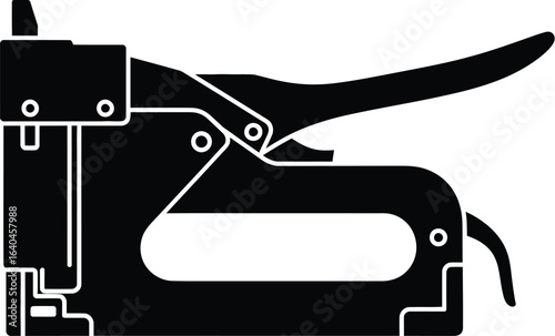 Black silhouette of a staple gun, a hand tool used to drive heavy metal staples into wood, plastic, or masonry
