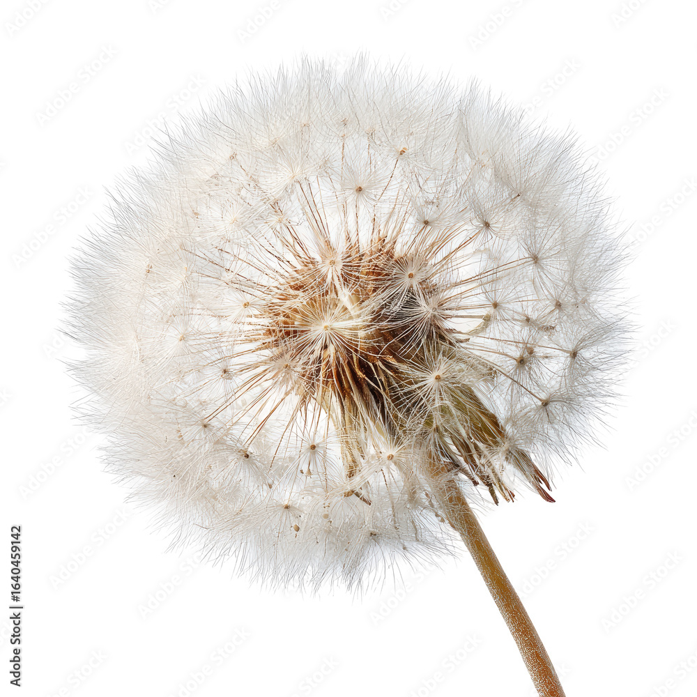 Fototapeta premium Close-up dandelion seed head, isolated, white background, nature