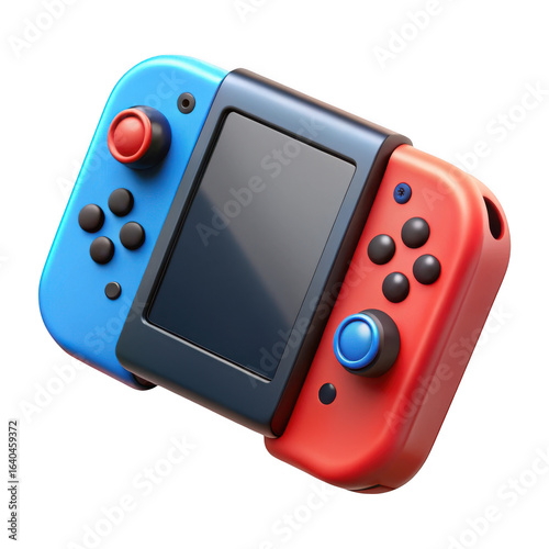 3d portable gaming console with detachable controllers isolated on transparent background