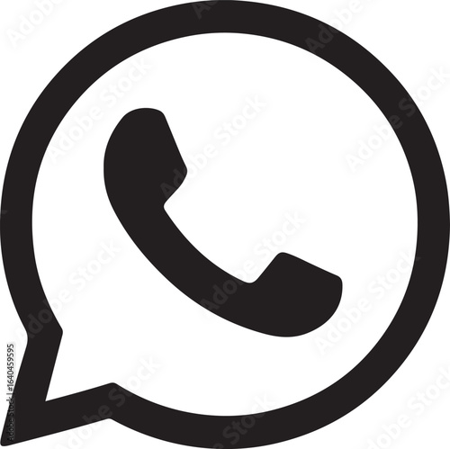 Black phone icon in speech bubble call communication