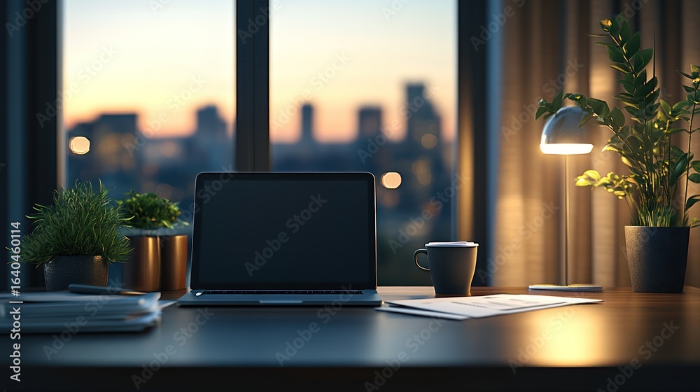 Fototapeta premium Modern Workspace Evening City View