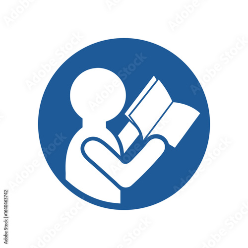 Isolated 7010 blue sign man read book, for instruction manual, manual book,, guidance, instruction,
