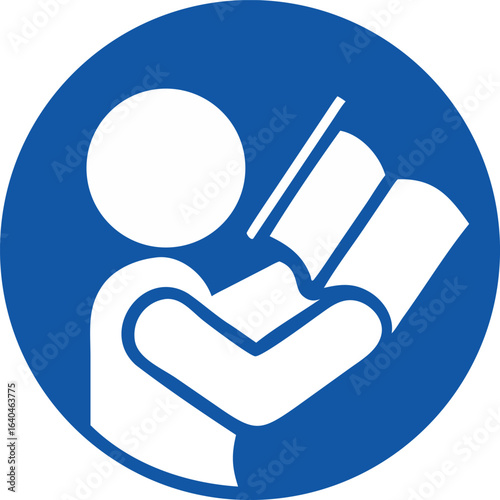 Isolated 7010 blue sign man read book, for instruction manual, manual book,, guidance, instruction,
