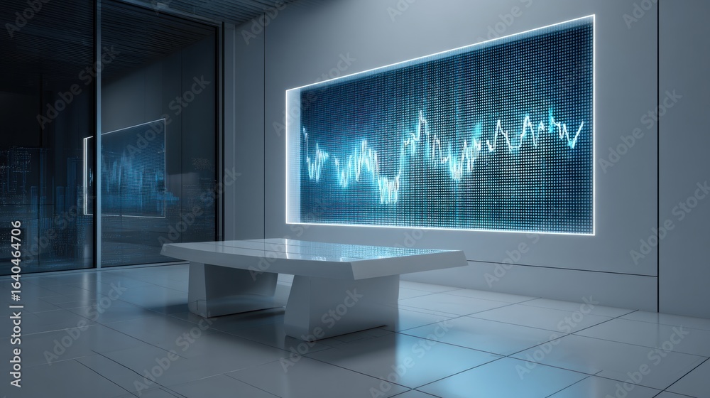Fototapeta premium Futuristic Holographic Graph Display in Modern Financial Office Space
