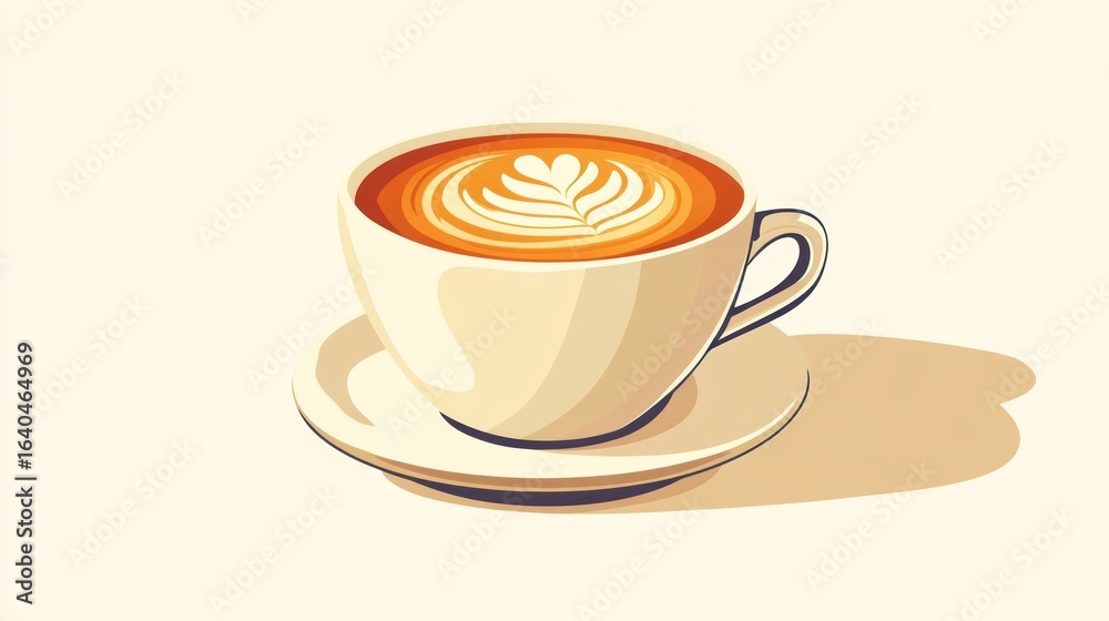 Obraz premium Latte art coffee cup on a saucer, cafe, morning drink, graphic design