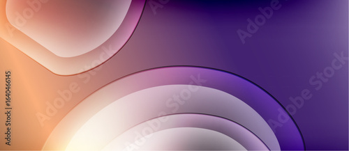 Abstract background features layered curves, warm orange transitioning into cool purple hues. Smooth gradients create depth, modern aesthetic.