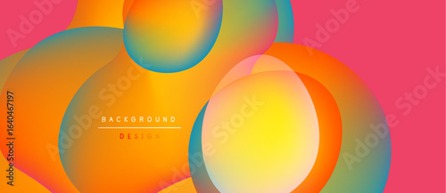 Abstract vibrant circles overlap, creating colorful gradients. Pink backdrop complements orange, yellow, turquoise hues. Text reads background design.