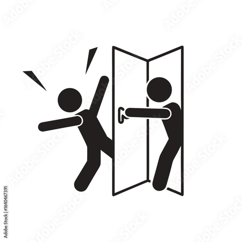Isolated pictogram Caution open door slowly, may cause injury sign

