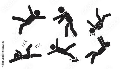 Bundle collection signs of man fall from high places, height risk, edge danger, safety sign
