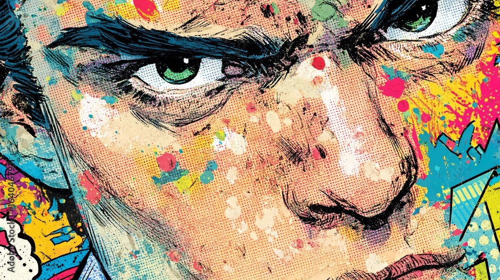 Fototapeta premium Portrait of Intense Expression in Abstract Colorful Art Style