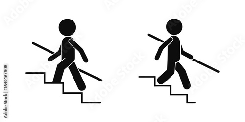 Bundle set isolated outline illustration safety sign of man walking down and climbing up stair or ladder, graphic resource for safety building sign, indoor information label
