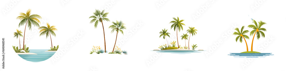 Fototapeta premium Tropical Palm Trees: Island Scenery Illustration on White
