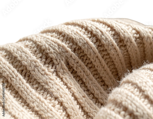  Macro Close-Up of Coarse Beige Recycled Yarn Fabric, Plain Weave Pattern, Isolated on Transparent Background