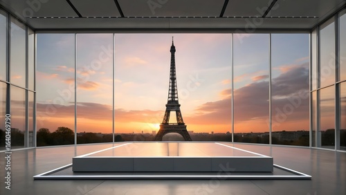 Modern Interior with Eiffel Tower View at Sunset