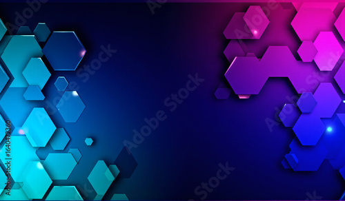 A blue and pink abstract background with hexagons.