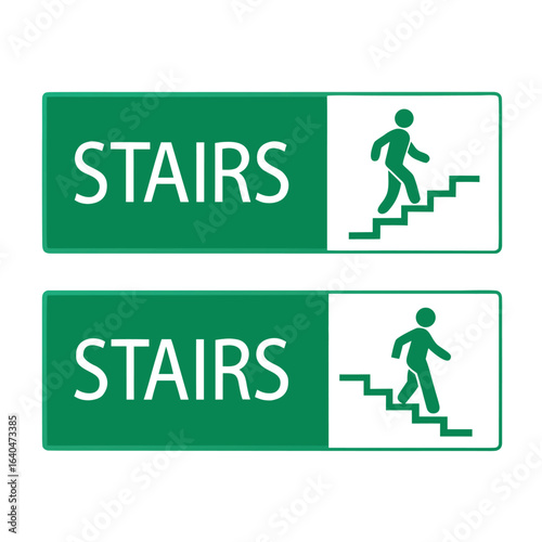 Bundle label sticker dirextion up and down stairs with arrow, isolated emergency exit building sign
