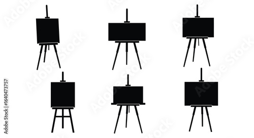 Set of Easels for Painting and Drawing with Different Shapes silhouette