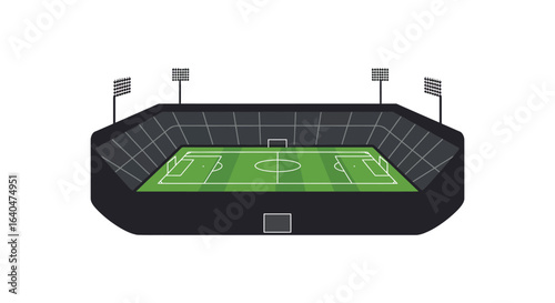 Soccer Stadium Illustration with Green Field and Lights Silhouette