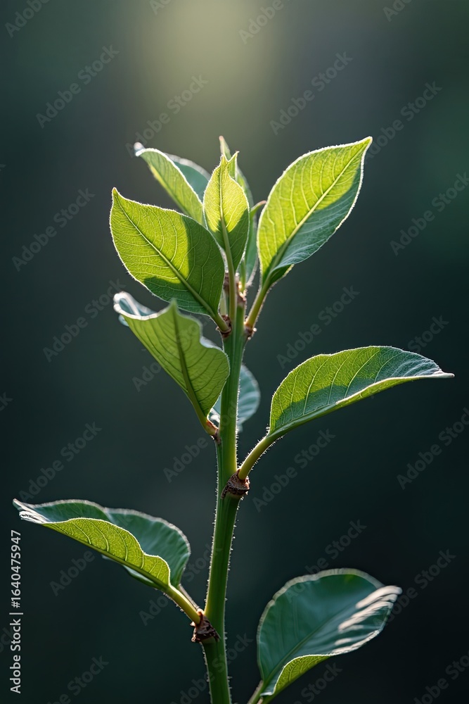 Fototapeta premium Close-up of vibrant green leaves on a stem.