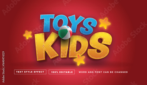 Editable text effect vector graphic of toys kids with ball and stars , perfect for movie title, game title, poster title etc.	