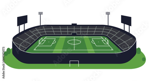 Soccer Stadium Illustration with Green Field and Seats in Silhouette Style silhouette