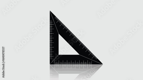 Precision drafting tool a black triangular ruler with clear measurement markings reflecting on a clean surface, essential for architects and designers