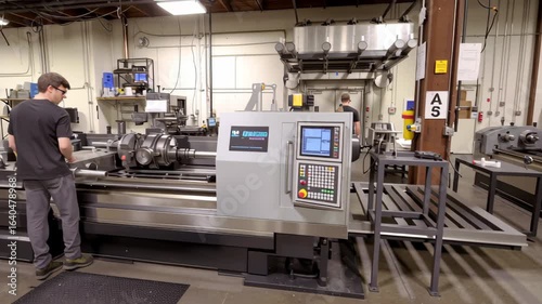 Industrial steel lathe machine operation factory setting showing advanced industry technology during trade war driving production