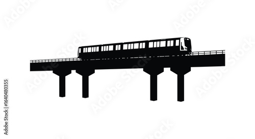 Elevated Train on Bridge Silhouette Against White Background Transportation Infrastructure silhouette