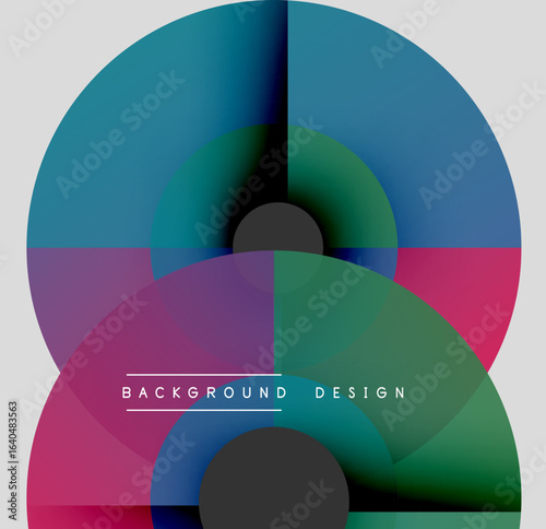 Abstract circles overlap, creating vibrant color gradients. Modern design features text background, design. Dark backdrop enhances visual impact.