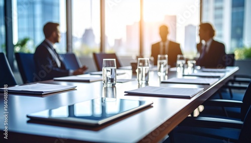 Selective Focus Macro Photography of Business Meeting Table Featuring Tablet and Organized Documents