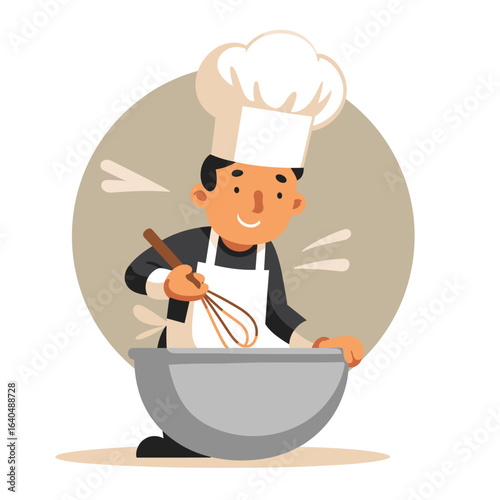 Culinary Creation: A chef intently whisks ingredients in a mixing bowl, demonstrating a blend of culinary expertise.