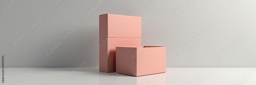 Obraz premium Two different sized, light pink boxes on a plain white surface.