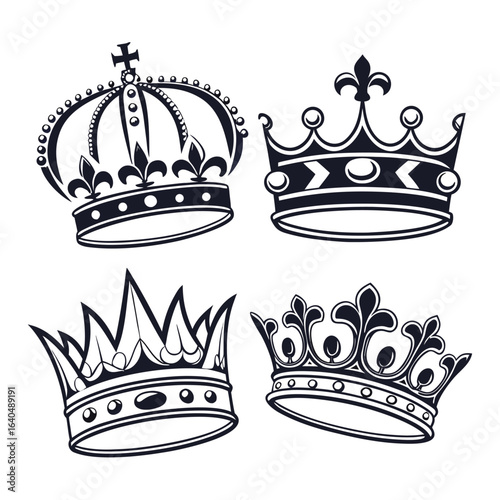 A royal set of vintage crown vector icons and heraldic symbols, perfect for luxury imperial design elements