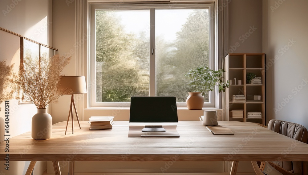 Fototapeta premium workspace with soft natural lighting and neutral tones__ 