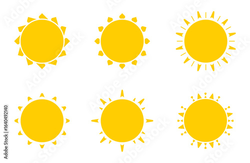 Bright Yellow Sun Icons Weather and Summer Design Elements