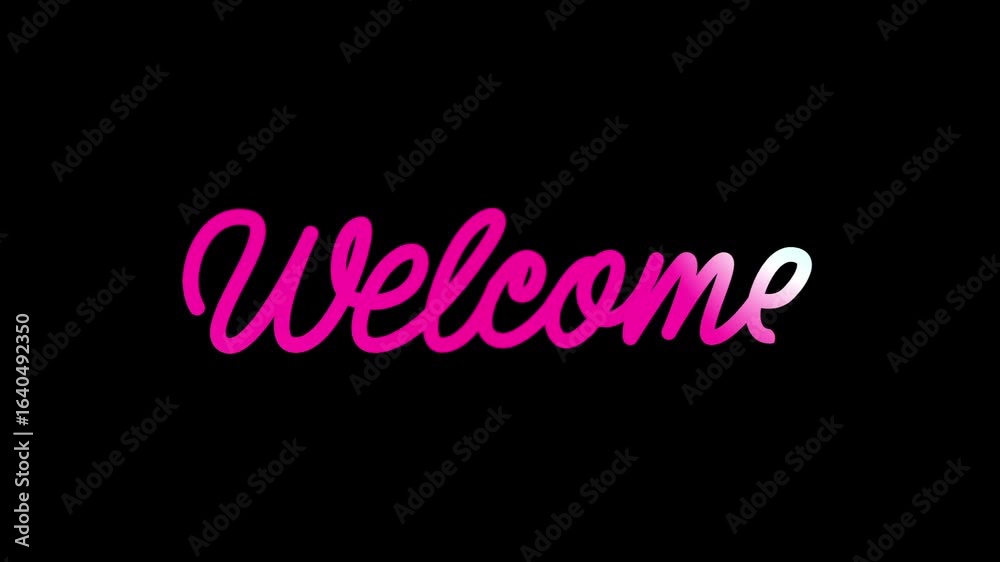 welcome text animation with blue color on black background.
