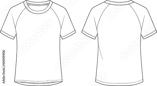 Blank t-shirt fashion template front and back view, unisex casual shirt outline, apparel design sketch, clothing mockup, vector illustration