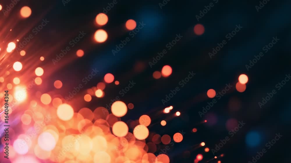 Fiber optic cable transmitting data with bokeh effect