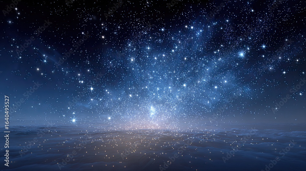 Obraz premium Starry night sky over a cloud-filled plane