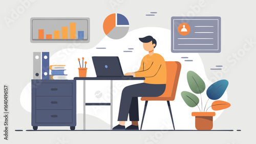 Minimalist Illustration of Person Sitting at a Desk